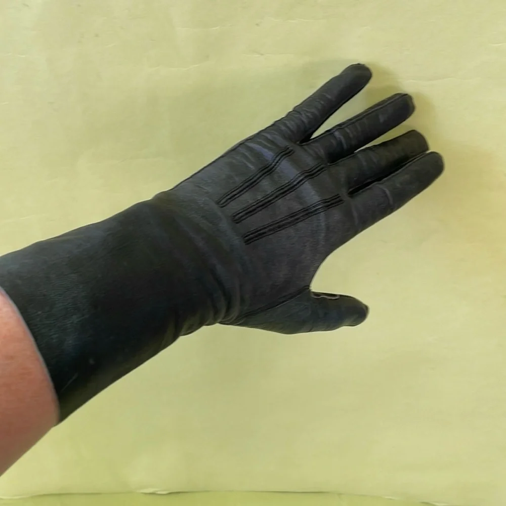 Vintage navy blue long leather gloves
